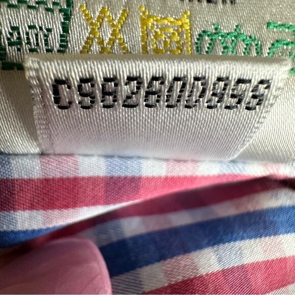 Bugatchi Uomo Plaid Button Down Flip Cuff Micro Check Red White Blue 15 1/2 Med - Picture 10 of 10